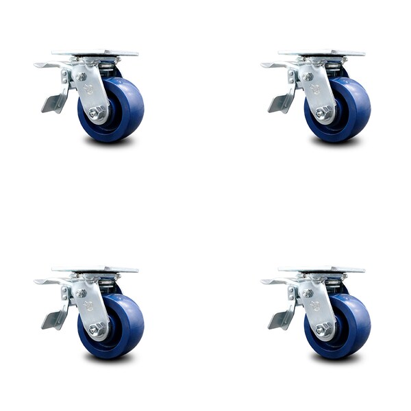 4 Inch Solid Polyurethane Caster Set with Ball Bearing and Total Lock Brake SCC